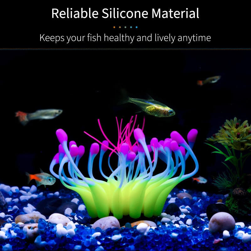 Uniclife Glowing Effect Gooseneck Coral Artificial Decoration Silicone Ornament for Fish Tank Aquarium, Yellow - Image 3
